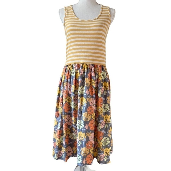 MATILDA JANE WOMENS CUTE STRIPED AND FLORAL SLEEVELESS CASUAL DRESS SIZE MED NWT - Picture 1 of 13